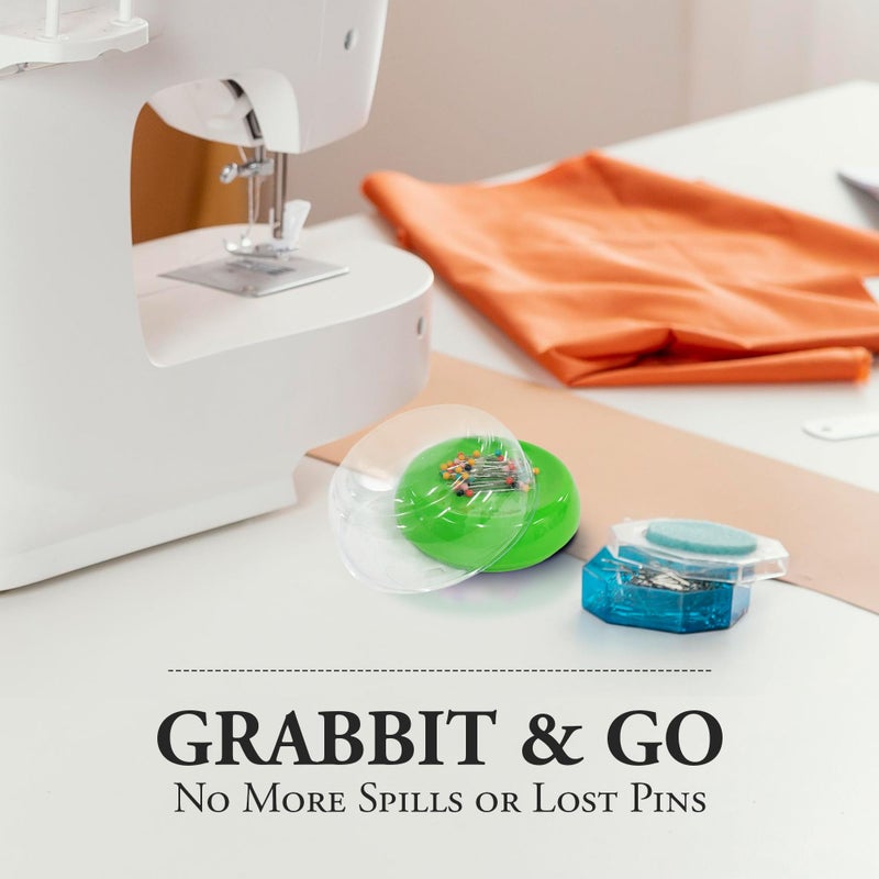 Grabbit Magnetic Sewing Pincushion with 50 Plastic Head Pins â€“ Magnet Pin Organizer for Quilting, Embroidery, Needles, Bobby Pins, & Craft Storage, Lime Green - Image 2